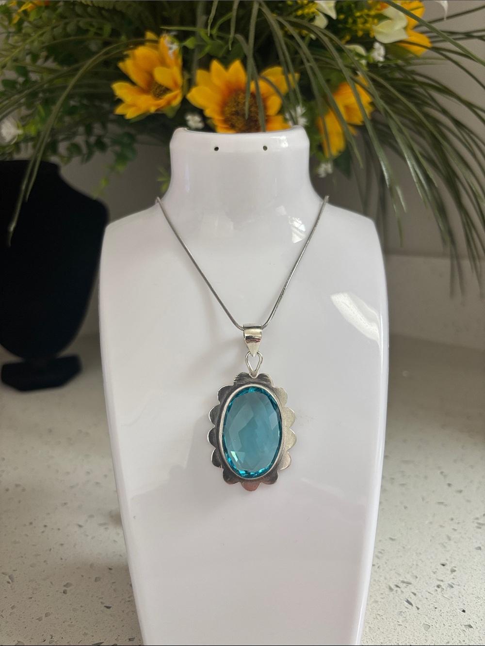 Blue Topaz Gemstone Pendant Necklace